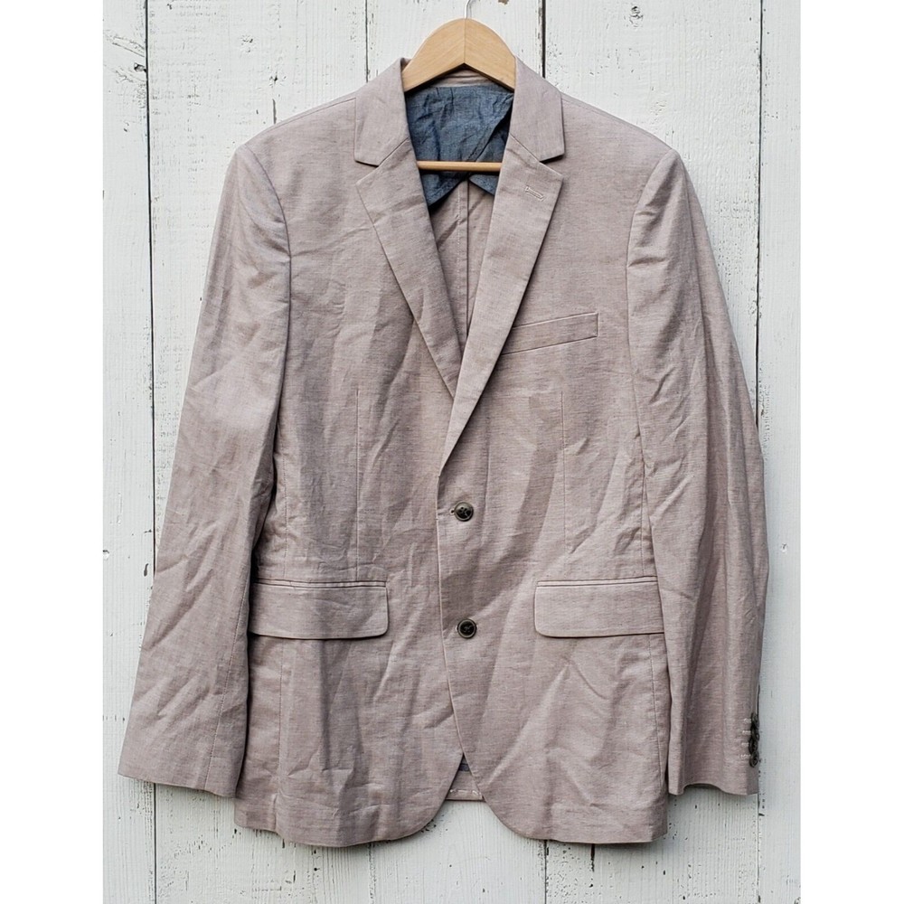 Fairlane Mens Natural Straight Fit Jacket Size M Cotton Linen Two Button
